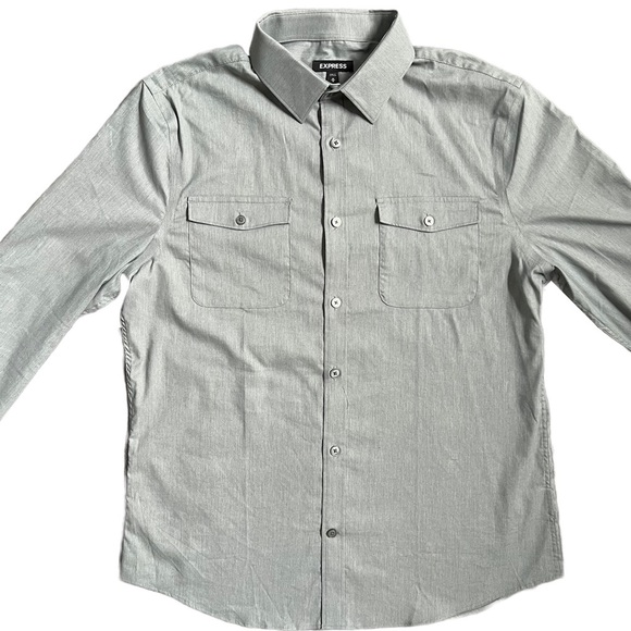 EXPRESS LIGHT GRAY BUTTON DOWN COLLARED SHIRT SIZE MEDIUM - Picture 4 of 7